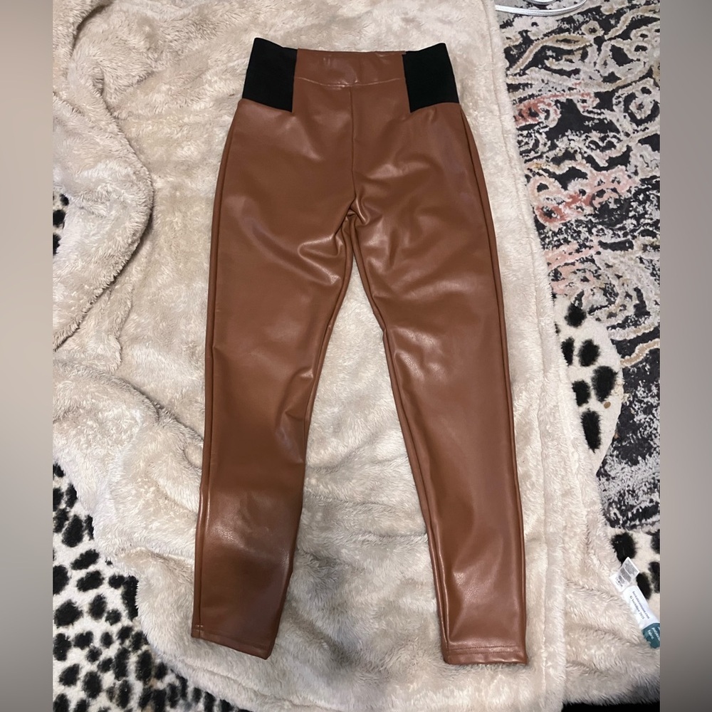 Caramel Brown Faux Leather Leggings Size S
